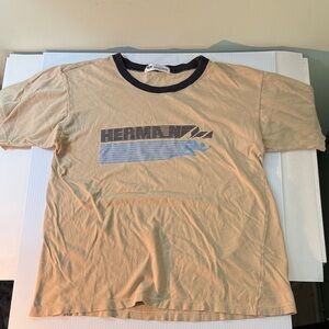 Herman, Men's Beige Graphic T-Shirt, single stitch, vintage